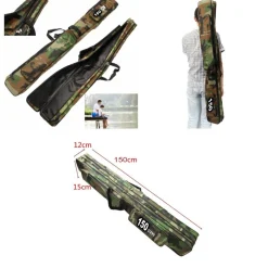 BORSA FODERO CUSTODIA PORTA CANNE DA PESCA 150CM CON 2 SCOMPARTI ZIP PIEGHEVOLE