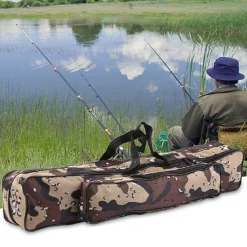 BORSA FODERO CUSTODIA PORTA CANNE DA PESCA 100CM CON 2 SCOMPARTI ZIP PIEGHEVOLE