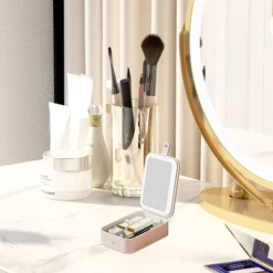 BORSA PER TRUCCHI CON SPECCHIO ILLUMINATO CUSTODIA COSMETICI MOTIVO A COCCODRILLO ROSA