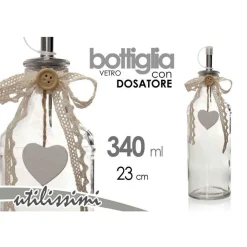 BOTTIGLIA CON DOSATORE OLIO / ACETO IN VETRO DECORO CUORE 23 CM 340 ML 740909