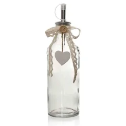 BOTTIGLIA CON DOSATORE OLIO / ACETO IN VETRO DECORO CUORE 23 CM 340 ML 740909