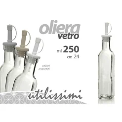 BOTTIGLIA OLIERA ACETO IN VETRO 250 ML 24 CM TAPPO VARI COLORI ASSORTITI 791147