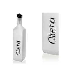 BOTTIGLIA SCRITTA OLIERA VETRO SATINATO BIANCO TAPPO DOSATORE 1000ML 32CM 833328