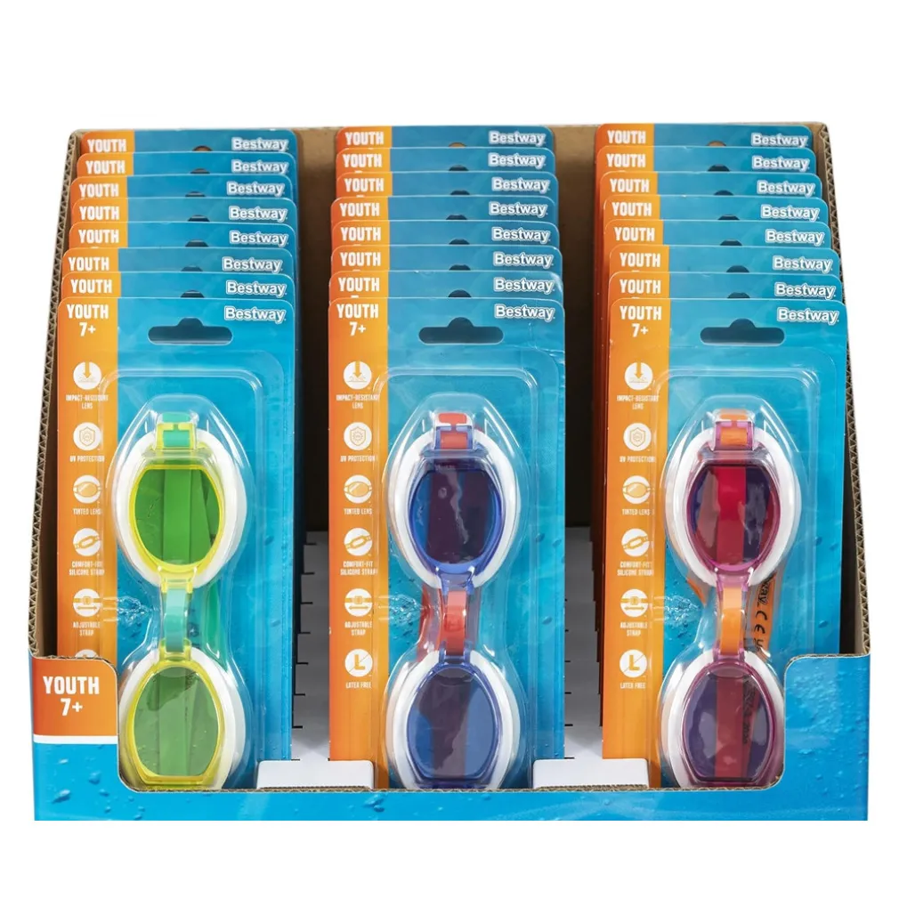 BOX 24 PZ OCCHIALI DA NUOTO PISCINA PER BAMBINI RAGAZZI 7+ ANNI DA 3 COLORI 30217