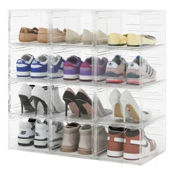 BOX CONTENITORE PER SCARPE CALZATURE SCATOLA INPILABILE 34X25X18.4CM TRASPARENTE 87648