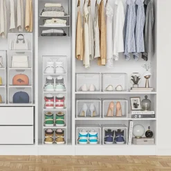 BOX CONTENITORE PER SCARPE CALZATURE SCATOLA INPILABILE 34X25X18.4CM TRASPARENTE 87648