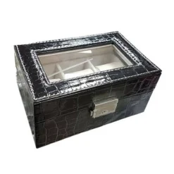 BOX SCATOLA COFANETTO CON VETRINA PORTA OROLOGI BRACCIALI IN PELLE 3 POSTI