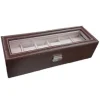 BOX SCATOLA COFANETTO CON VETRINA PORTA OROLOGI BRACCIALI 6 SCOMPARTI PELLE