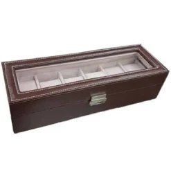 BOX SCATOLA COFANETTO CON VETRINA PORTA OROLOGI BRACCIALI 6 SCOMPARTI PELLE