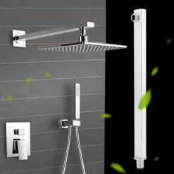 BRACCIO PER SOFFIONE DOCCIA QUADRATO IN OTTONE CROMATO COMPLETO DI ROSONE 40CM