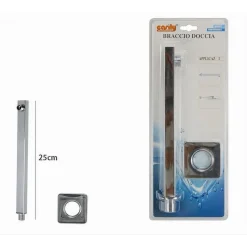 BRACCIO PER SOFFIONE DOCCIA QUADRATO IN OTTONE CROMATO CON ROSONE 25 CM 59494