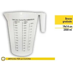 BROCCA CARAFFA PLASTICA GRADUATA MISURINO DOSATORE 2500ML CUCINA 19X14CM 661812