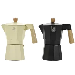 CAFFETTIERA IN ALLUMINIO MOKA 6 TAZZE CON MANICO POMELLO IN LEGNO UTENSILE CAFFÈ ESPRESSO