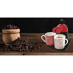 CAFFETTIERA MINI EXPRESS CON 2 TAZZE IN CERAMICA CAFFE' COLORI ASSORTITI