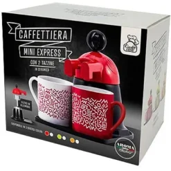 CAFFETTIERA MINI EXPRESS CON 2 TAZZE IN CERAMICA CAFFE' COLORI ASSORTITI