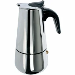 CAFFETTIERA MOKA IN ACCIAIO INOX LUCIDO CON MANICO IN BACHELITE DA 4 TAZZE FONDO INDUZIONE