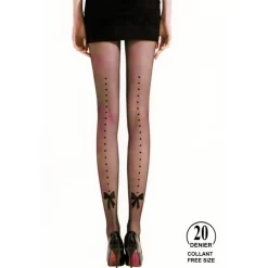 CALZE 20 DEN NERO CON RIGA POSTERIORE FIOCCO COLLANT TAGLIA UNICA LINGERIE SEXY