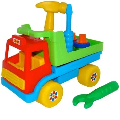 CAMION GIOCATTOLO TRAMPOLIERE SCALA 1:16 CON CACCIAVITE MARTELLO E CHIAVE