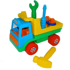 CAMION GIOCATTOLO TRAMPOLIERE SCALA 1:16 CON CACCIAVITE MARTELLO E CHIAVE