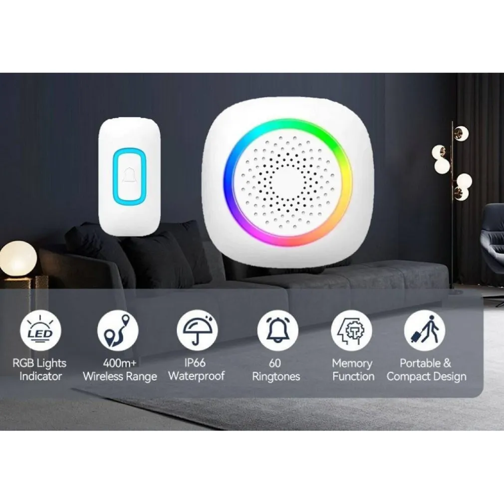 CAMPANELLO SENZA FILI WIRELESS PER CASA UFFICIO LUCE RGB 60 MELODIE RL-3995