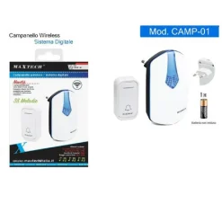 CAMPANELLO WIRELESS CON SPINA WIFI RAGGIO 80M A LED SENZA FILI MAXTECH CAMP-01