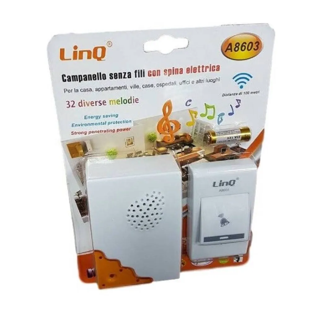 CAMPANELLO WIRELESS SPINA ELETTRICA SENZA FILI 32 MELODIE CASA A8603 DISTANZA 100MT