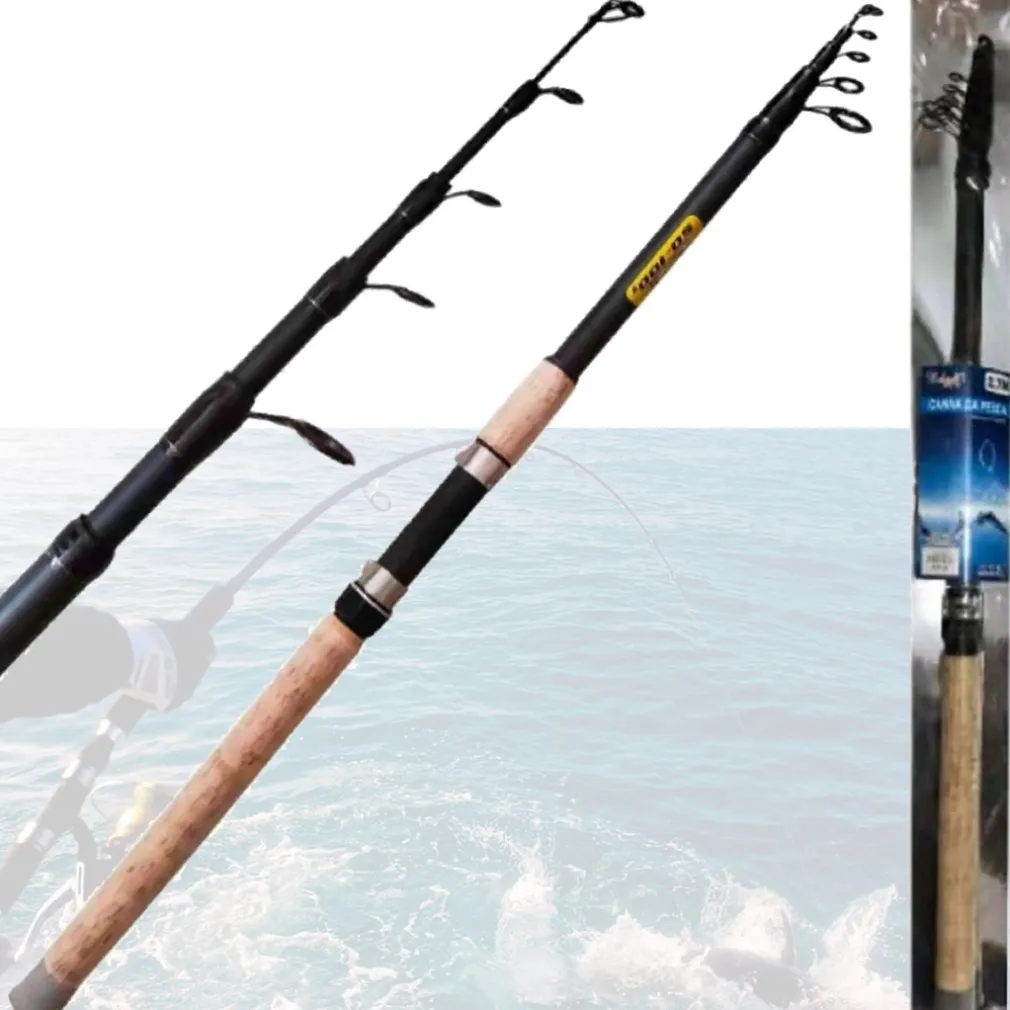 CANNA DA PESCA TELESCOPICA ULTRA LEGGERA MANICO IN SUGHERO 2,1 MT SPINNING MARE