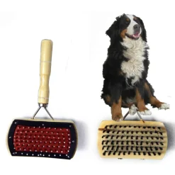 CARDATORE SPAZZOLA PER PELO CANE CANI GATTO GATTI 2 IN 1 MANICO IN LEGNO
