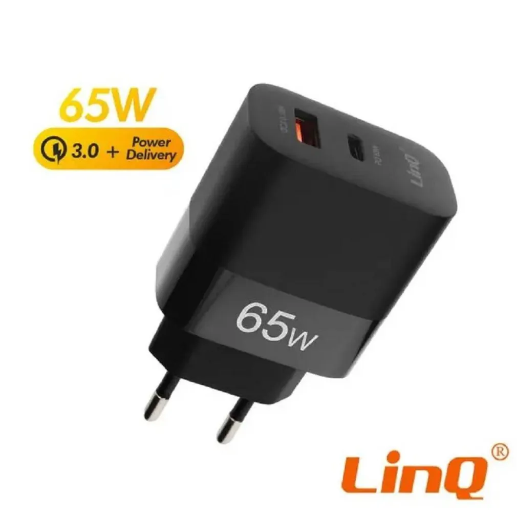 CARICABATTERIA RAPIDO DOPPIO 65W USB QUICK CHARGE 3.0 + TYPE-C POWER DELIVERY AC6563