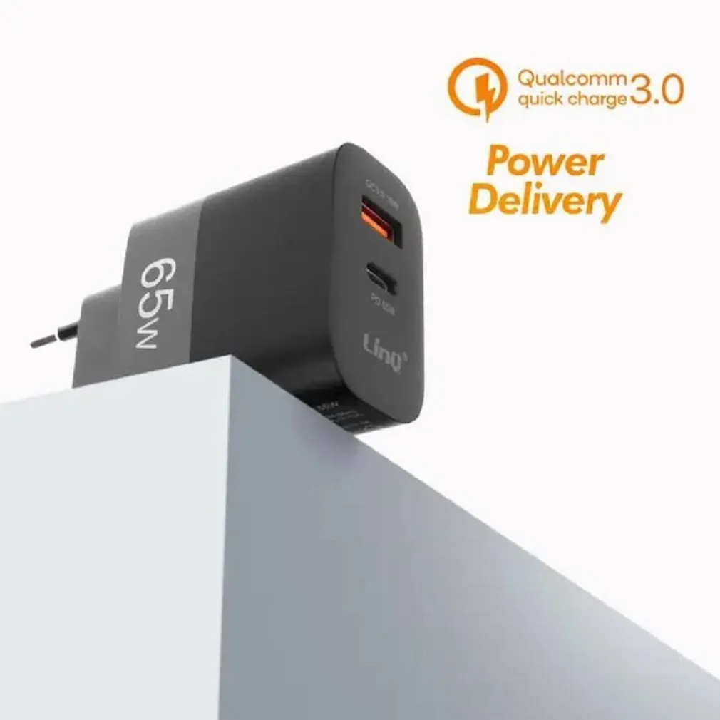 CARICABATTERIA RAPIDO DOPPIO 65W USB QUICK CHARGE 3.0 + TYPE-C POWER DELIVERY AC6563