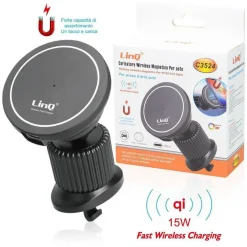CARICABATTERIA WIRELESS MAGNETICO PRESA ARIA AUTO 360° QI 15 W SMARTPHONE C3524