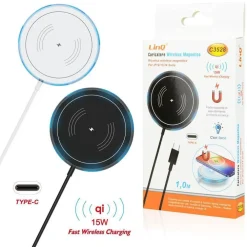 CARICABATTERIE AD INDUZIONE WIRELESS MAGNETICO 15W QI SMARTPHONE CON LUCE C3528