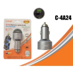 CARICABATTERIE ALIMENTATORE CARICATORE DA AUTO 2 USB 2A+2.4A CON LUCE BLU C-4A24