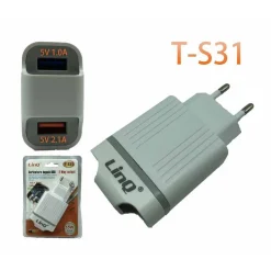 CARICABATTERIE ALIMENTATORE DOPPIA USB 1A + 2.1A 5V 15W SMARTPHONE TABLET T-S31