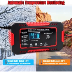 CARICABATTERIE AUTO 6A 12V MANTENITORE BATTERIA COMPENSAZIONE TEMPERATURA MOTO TOSAERBA BARCA