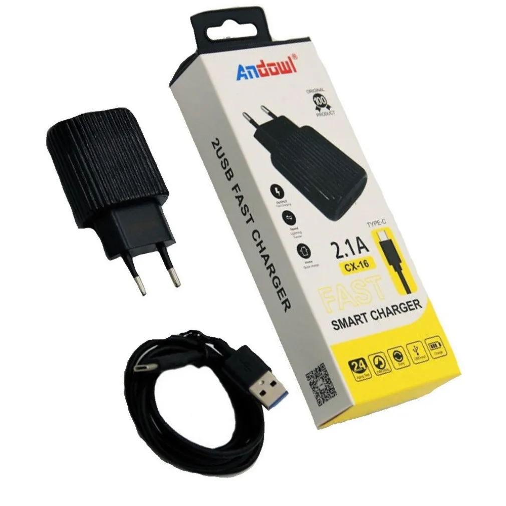 CARICABATTERIE CARICATORE VELOCE INTELLIGENTE CON 2 PORTE USB CAVO TYPE-C CX-16