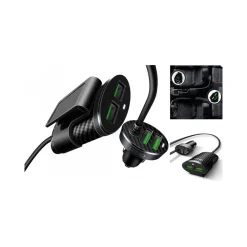 CARICABATTERIE DA AUTO CON ESTENSIONE PER SEDILE POSTERIORE CARICA BATTERIE USB