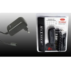 CARICABATTERIE DA RETE FISSA CONNETTORE DC 12VOLT-2000MA 8 PEZZI MAXTECH CA-S017S