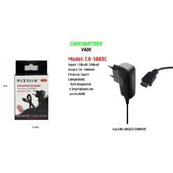 CARICABATTERIE HIGH POWER DA VIAGGIO CON SPINA AD ATTACCO V600 5V-1000MA MAXTECH CA-S008C