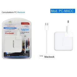 CARICABATTERIE PC COMPATIBILE PER MACBOOK CON CONNETTORE TYPE-C PD100W PC-MACC