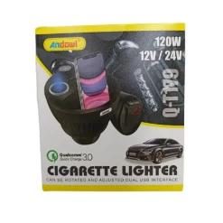 CARICABATTERIE PER AUTO 120W 12/24V RICARICA RAPIDA ACCENDISIGARI 2XUSB Q-T179