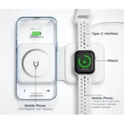 CARICABATTERIE WIRELESS MAGNETICO 15W 2IN1 QI SMARTPHONE AIRPODS SMARTWATCH C3547
