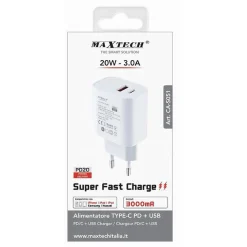 CARICATORE ALIMENTATORE TYPE-C PD + USB 3A 20W PER SAMSUNG HUAWEI IPHONE CA-S051