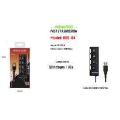 CARICATORE MULTIPRESA HUB 4 PORTE USB 2.0 SINGOLA WINDOWS MACOS MAXTECH HUB-04