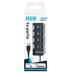CARICATORE MULTIPRESA HUB 4 PORTE USB 2.0 SINGOLA WINDOWS MACOS MAXTECH HUB-04