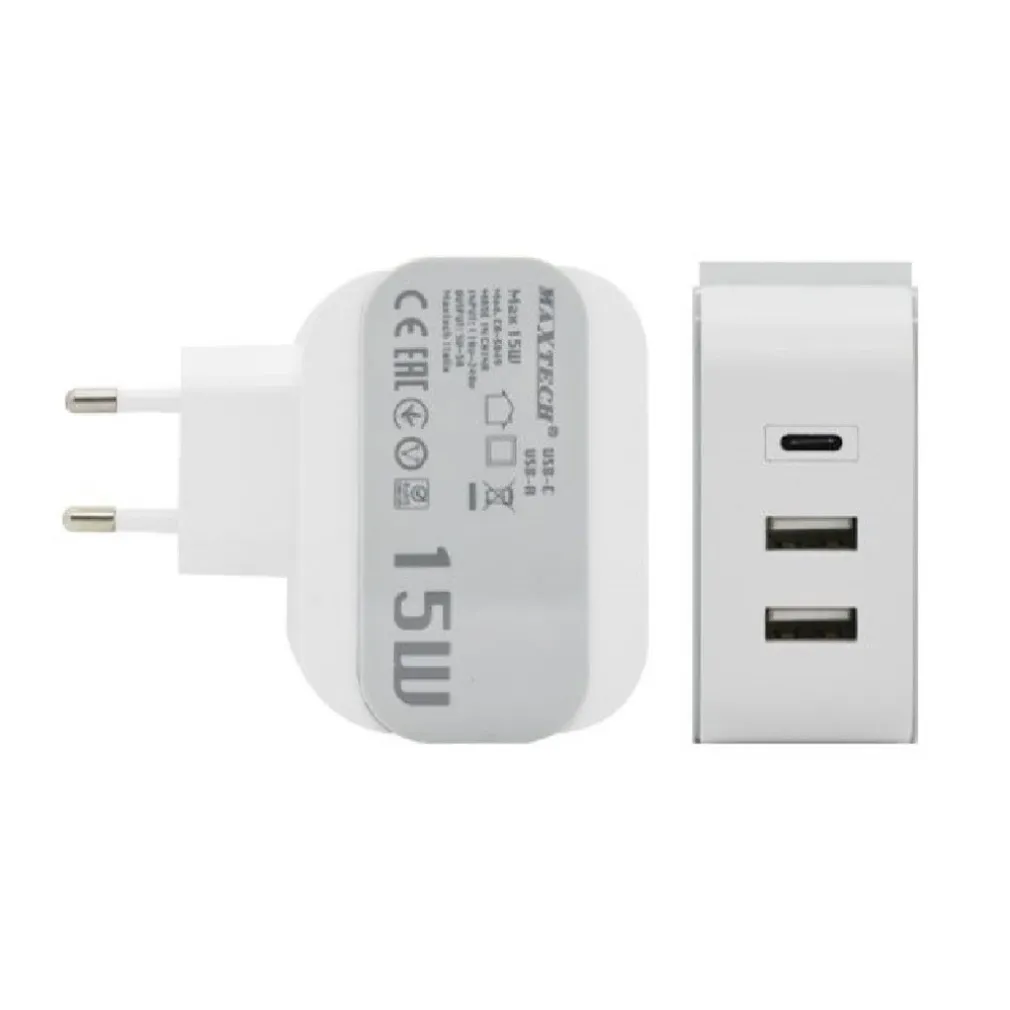 CARICATORE PARETE CASA DOPPIA PORTA USB 1X USB-C TYPE-C RICARICA 15W 3A CA-S049