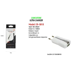 CARICATORE PRESA SPINA USB PER IPHONE SMARTPHONE 5V-1500MA PORTATILE MAXTECH CA-S018