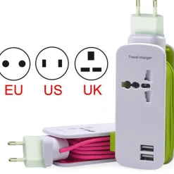 CARICATORE PROLUNGA CORRENTE SPINA UNIVERSALE USB 2 PORTE 240V SMARTPHONE TABLET
