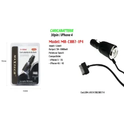CARICATORE USB DA AUTO CARICABATTERIA RICARICA SMARTPHONE IP4 5V-1000MA MAXTECH MA-C007-IP4