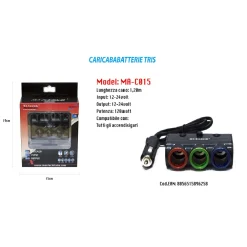 CARICATORE USB DA AUTO PER ACCENDISIGARI UNIVERSALE 120W ACCESSORI 3X1 MAXTECH MA-C015